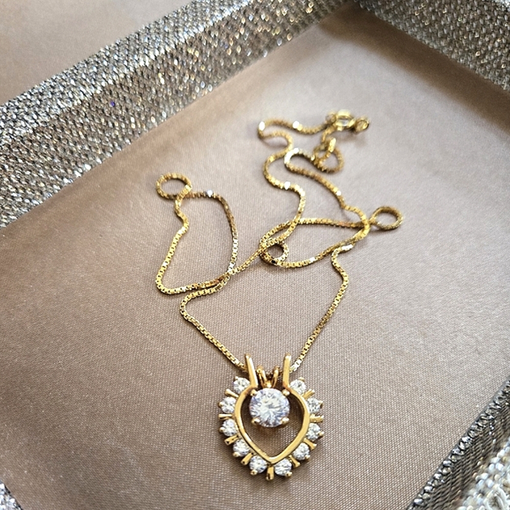 Vintage Gold Plated Sterling CZ Pendant Necklace